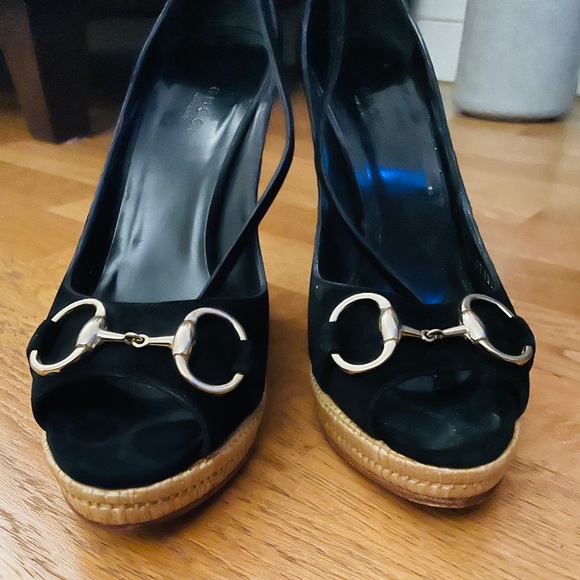 Gucci horsebit suede open toe wedges - Picture 3 of 5